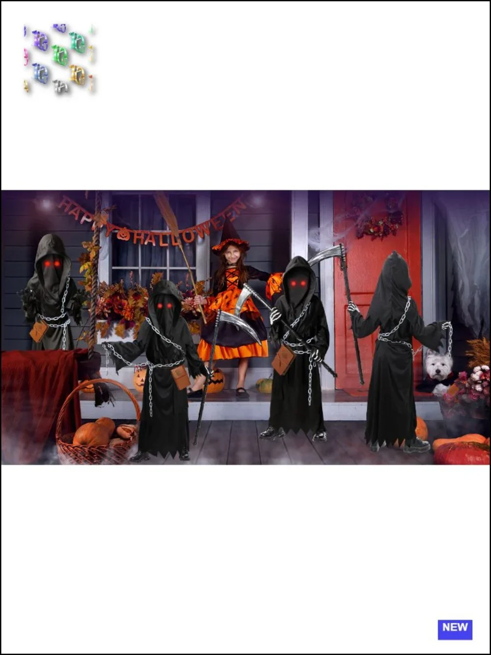 Kids Grim Reaper Costume 7 Pieces Halloween Scary Cosplay Set